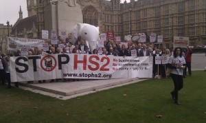 Stop HS2 Campaigners outside Parliament before the HS2 Debate