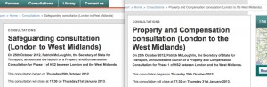 From the "Safeguarding consultation" and "Property and compensation" webpages on the Dft website