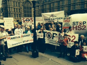 Stop HS2 Campaigners outside Parliament on 28th April 2014
