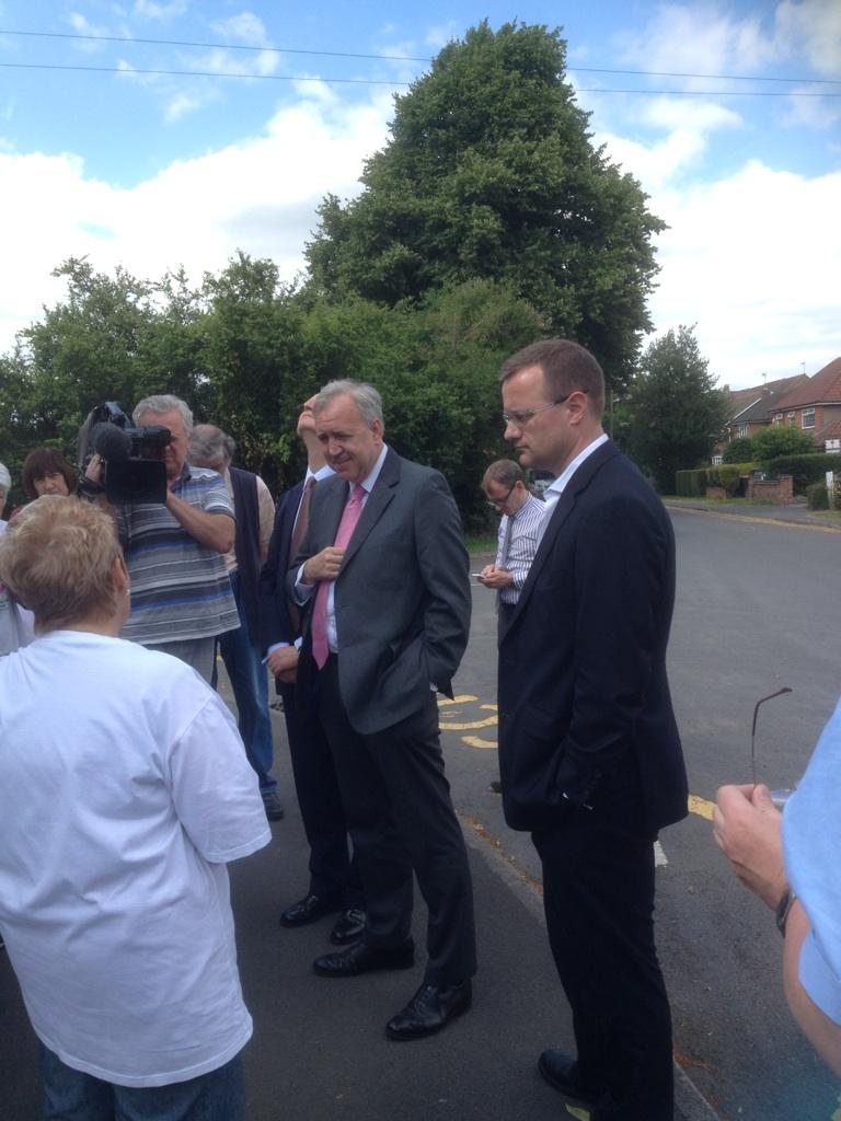 Robert Syms and local MP Dan Byles talk to Water Orton resident Lynda Davies