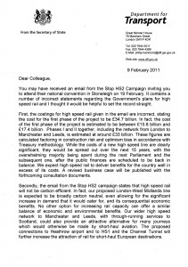 DfT Hammond's letter to MP's re Stop HS2 - page 1