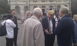 Conservative Whips Jeremy Wright MP & Michael Fabricant MP talk to Stop HS2 campaigners prior to the debate