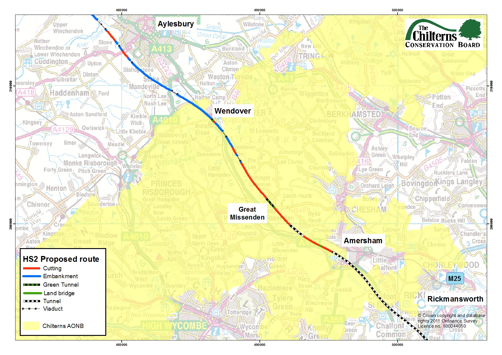 The proposed tunnel would be on the red & green bit next to Amersham on this map.