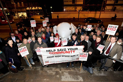 Stop HS2 campaigners picket a meeting of Ealing Council