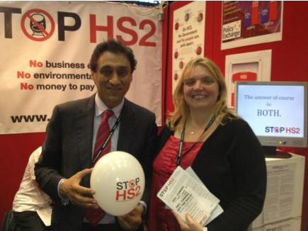 Onkar Sahota and Keri Brennan on the Stop HS2 stand at Labour Conference