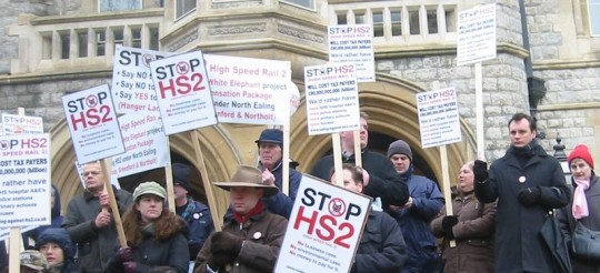 StopHS2 banners at Ealing Town Hall