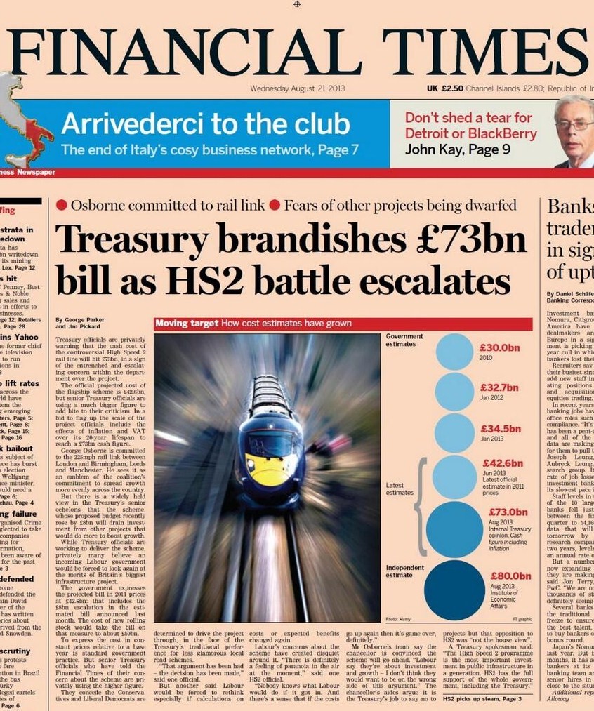 FT Front Page, 21st August 2013