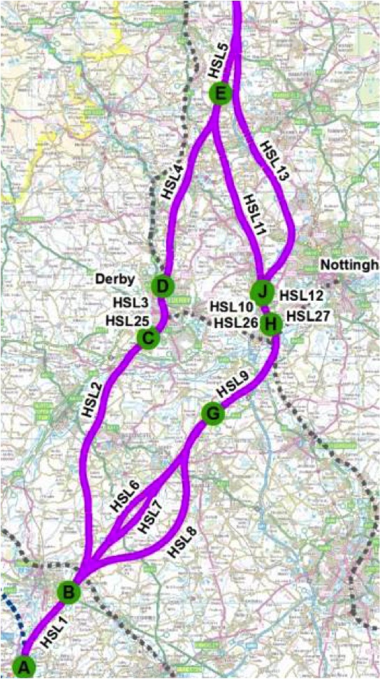 map of alternative Derby route