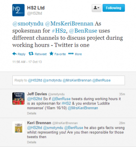 HS2 Ltd confirm Ruse tweets on company time