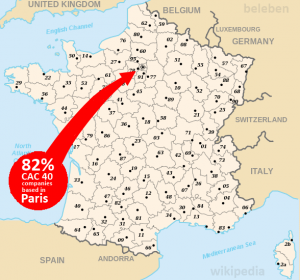 Location of CAC40 HQs in France - What David Higgins claims is 'decentralisation'. Image via Beleben