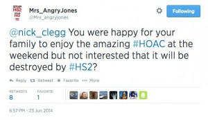 @nick_clegg You were happy for your family to enjoy the amazing #HOAC at the weekend but not interested that it will be destroyed by #HS2?