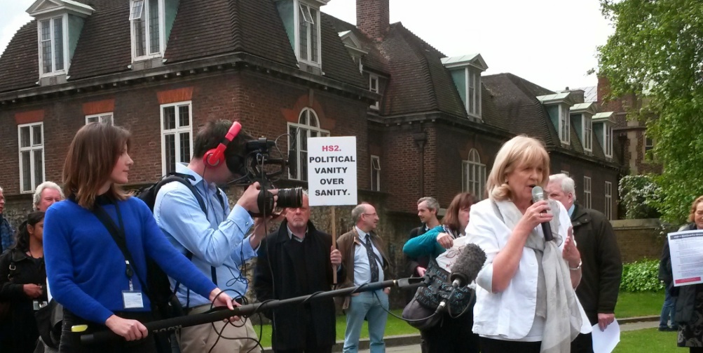 Cheryl Gillan speaking at the Stop HS2 rally in April 2014