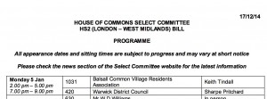 HS2 Committee programme: January 2015 sittings
