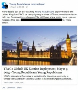 Screenshot from the YRI Facebook page, promoting their trip to London, Windsor and, err, Aylesbury.