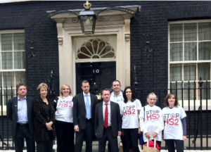 Andrea Leadsom with other MPs and Stop HS2 campaigners, handing in a petition to Downing St