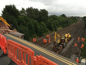 Network Rail engineers on site repairing a collapsed bridge in Barrow upon Soar, Leicestershire