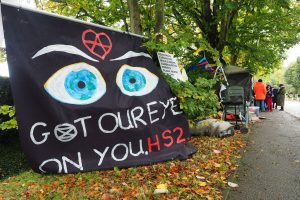 Got our eyes on you HS2 sign at the Protection Camp in Great Missenden